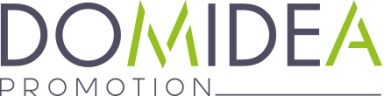 Logo de Domidea Promotion avec un design moderne en vert et gris.